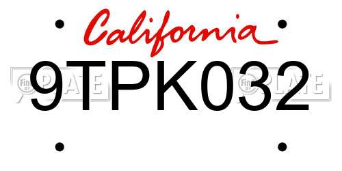 9TPK032 California License Plate