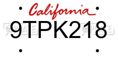 9TPK218 California License Plate