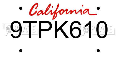 9TPK610 California License Plate