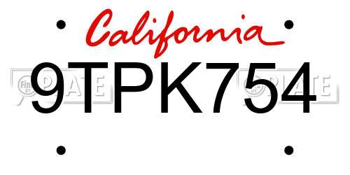 9TPK754 California License Plate