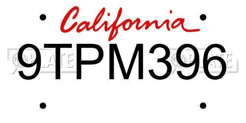 9TPM396 California License Plate