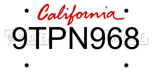 9TPN968 California License Plate