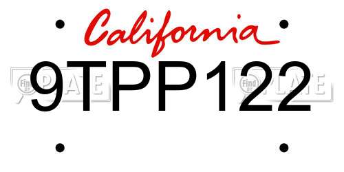 9TPP122 California License Plate