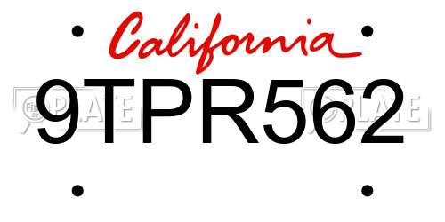 9TPR562 California License Plate