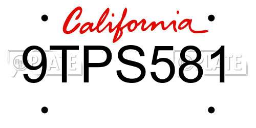 9TPS581 California License Plate