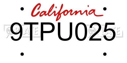 9TPU025 California License Plate