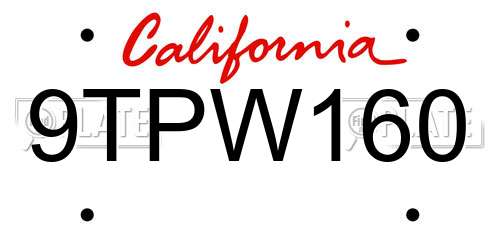9TPW160 California License Plate