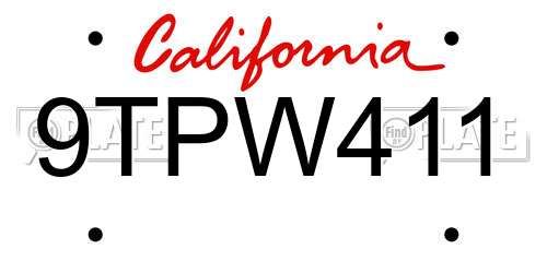 9TPW411 California License Plate