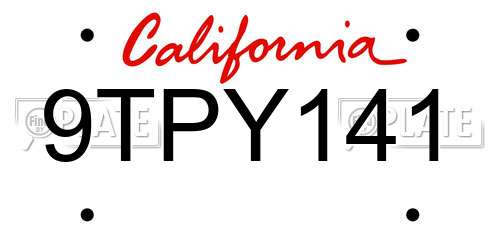 9TPY141 California License Plate