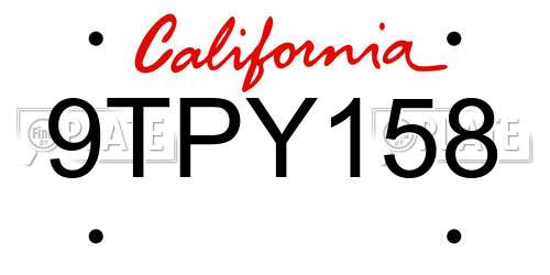 9TPY158 California License Plate