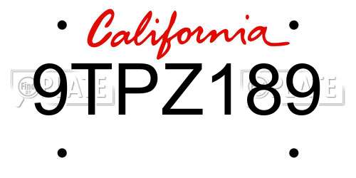 9TPZ189 California License Plate