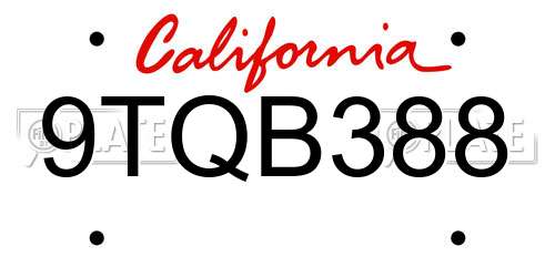 9TQB388 California License Plate
