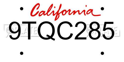 9TQC285 California License Plate