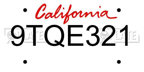 9TQE321 California License Plate