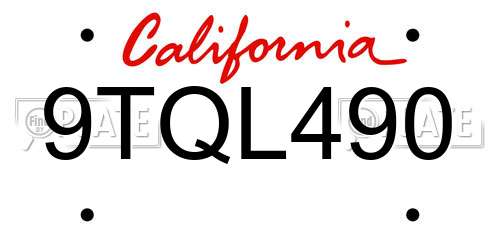 9TQL490 California License Plate