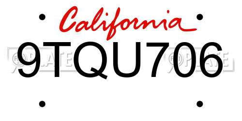 9TQU706 California License Plate