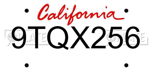 9TQX256 California License Plate