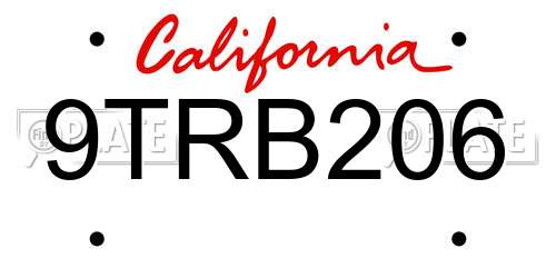 9TRB206 California License Plate