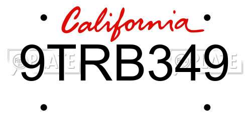 9TRB349 California License Plate
