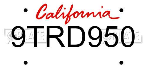 9TRD950 California License Plate