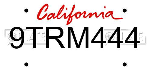 9TRM444 California License Plate