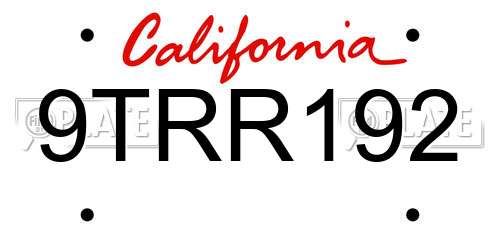 9TRR192 California License Plate