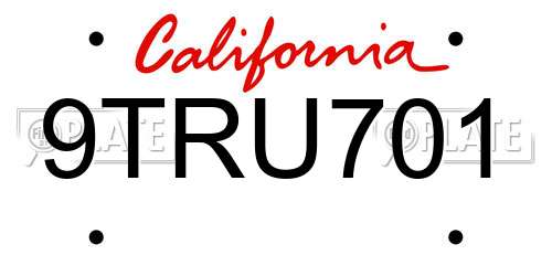 9TRU701 California License Plate