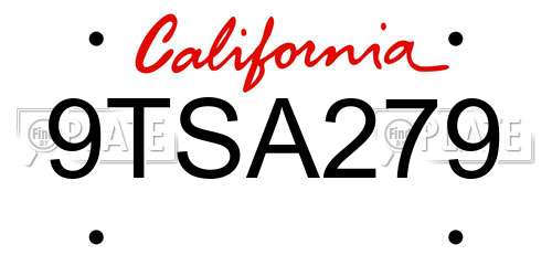 9TSA279 California License Plate