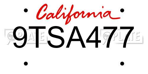9TSA477 California License Plate