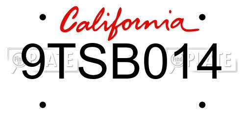 9TSB014 California License Plate