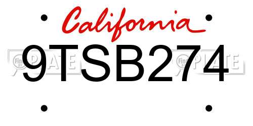 9TSB274 California License Plate