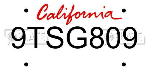 9TSG809 California License Plate
