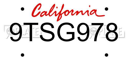 9TSG978 California License Plate
