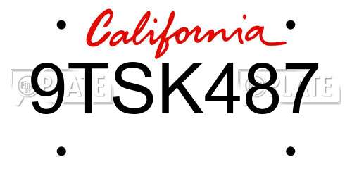 9TSK487 California License Plate