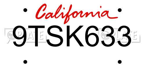 9TSK633 California License Plate
