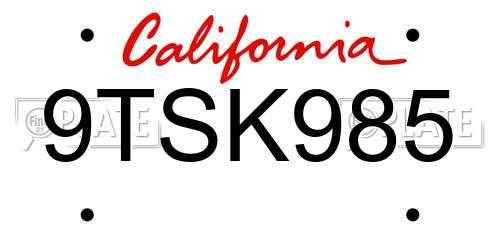9TSK985 California License Plate