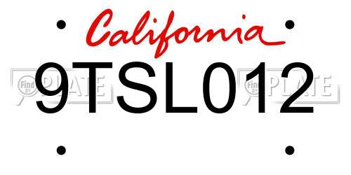 9TSL012 California License Plate