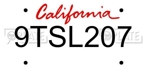 9TSL207 California License Plate