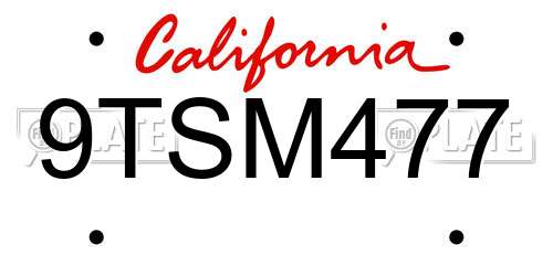 9TSM477 California License Plate