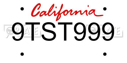9TST999 California License Plate