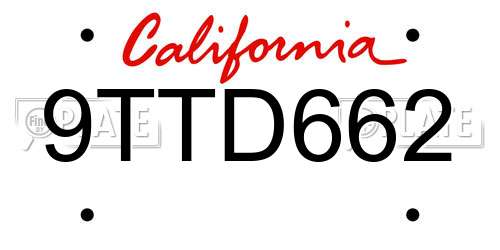 9TTD662 California License Plate