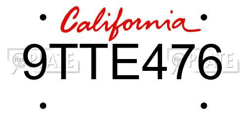 9TTE476 California License Plate