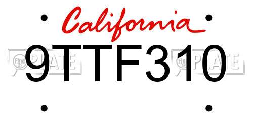 9TTF310 California License Plate