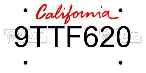 9TTF620 California License Plate