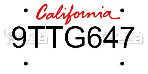 9TTG647 California License Plate