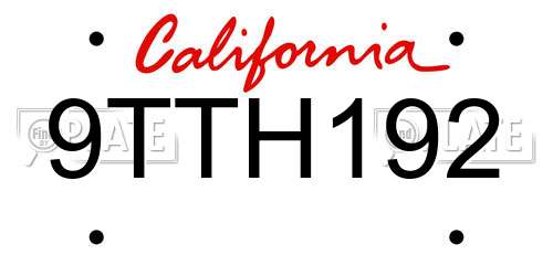 9TTH192 California License Plate