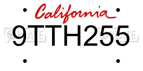 9TTH255 California License Plate
