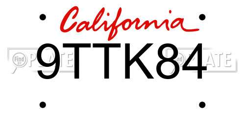 9TTK84 California License Plate