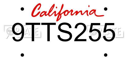 9TTS255 California License Plate