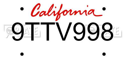 9TTV998 California License Plate